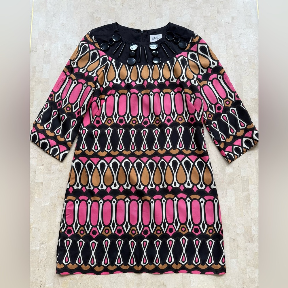 MILLY of New York Geometric Silk Dress Size 6 Designer Lined Cocktail‎